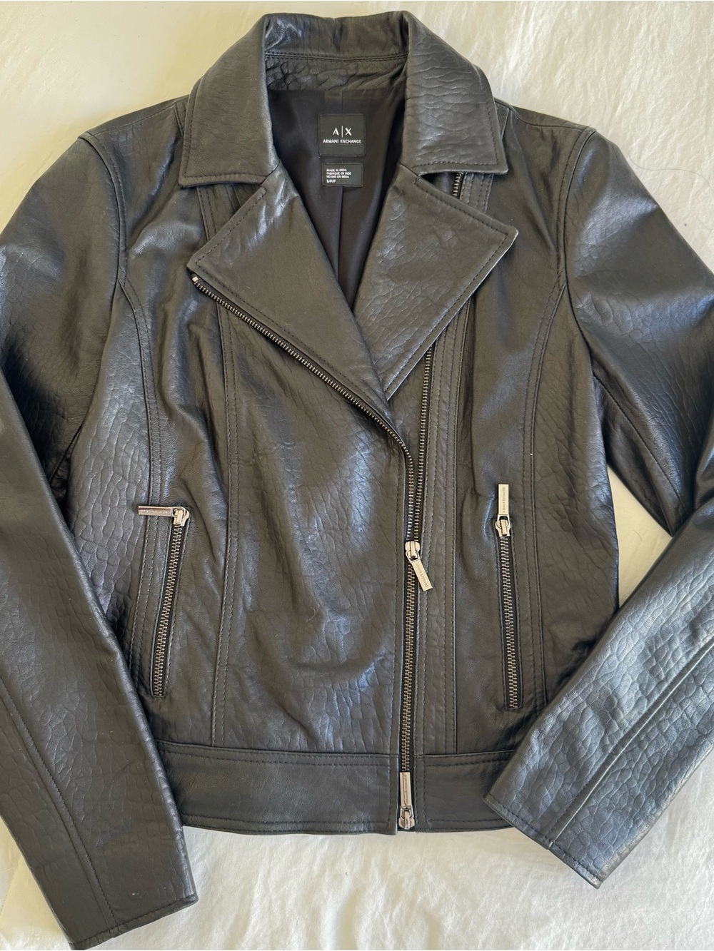 A/X Armani Exchange Black Leather Biker Jacket S